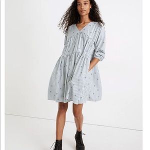 Madewell Striped V-Neck Tiered Mini Dress